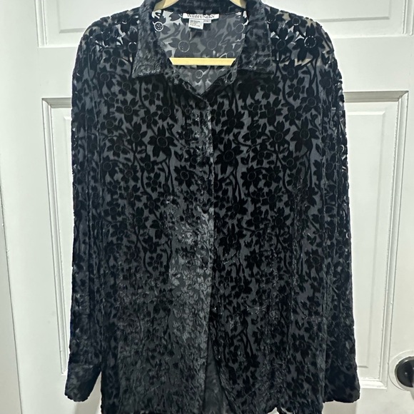 WinterSilks Black Burnout Velvet Floral Blouse Size Large Bohemian Festival - Picture 5 of 5
